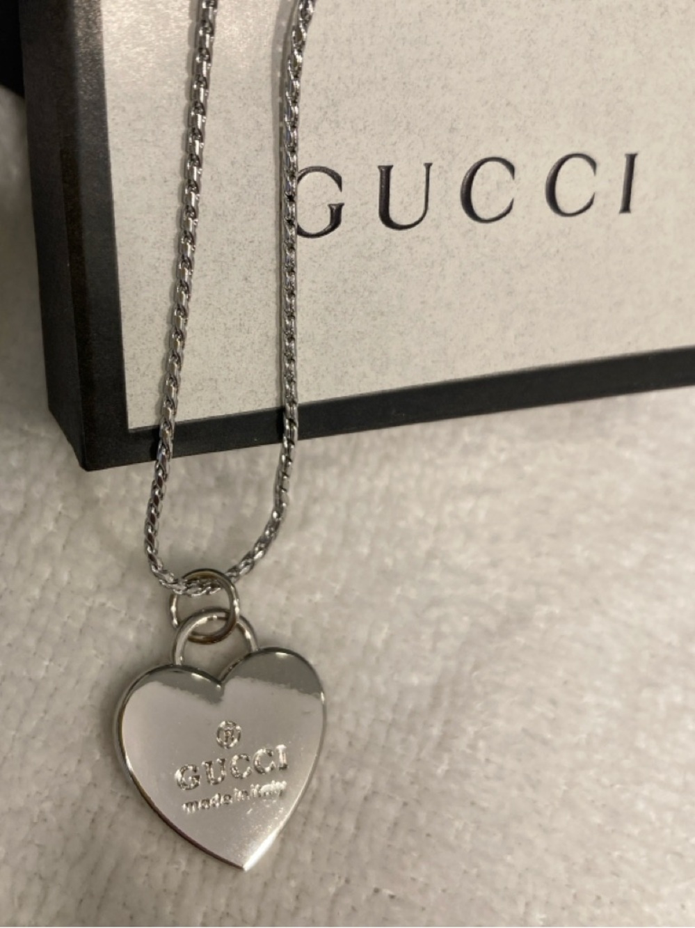 GG Silver Heart Pendant 20" Box Chain Necklace
